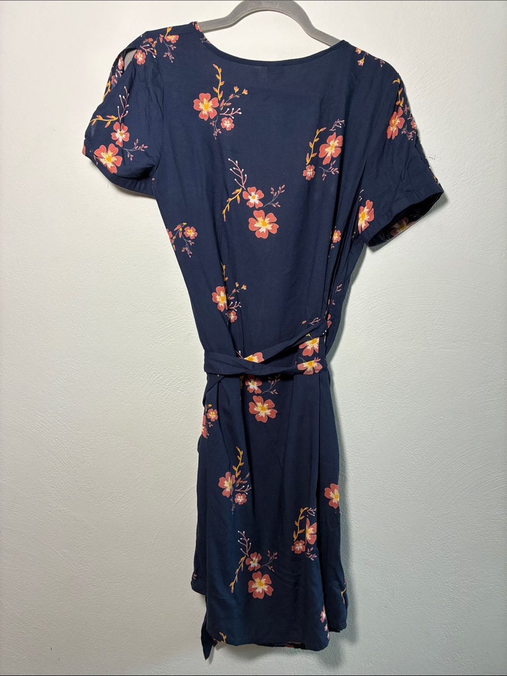 Roxy Navy Floral Wrap Dress with Pink and Coral Accents - Picture 5 of 9